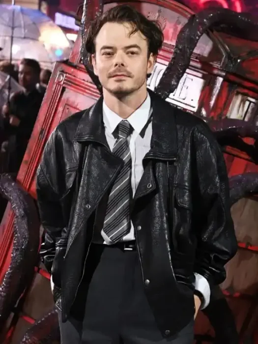 Stranger Things UK Screening Charlie Heaton Leather Jacket