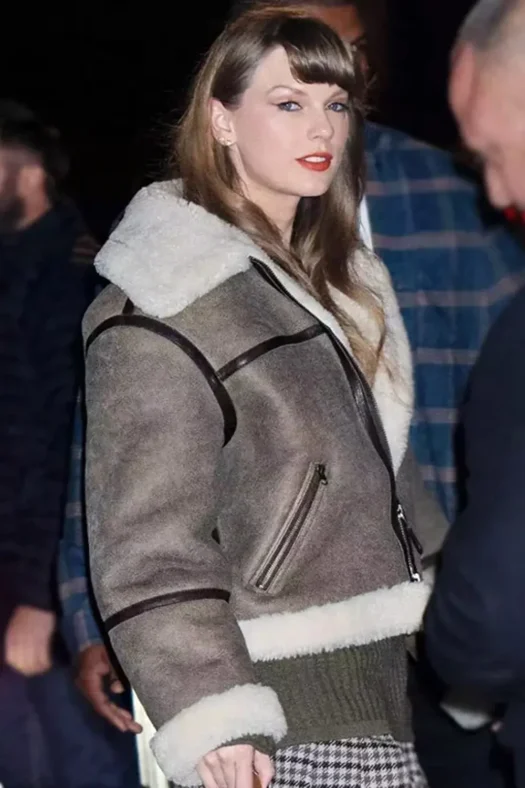 Taylor Swift NYC Brown leather Shearling Jacket
