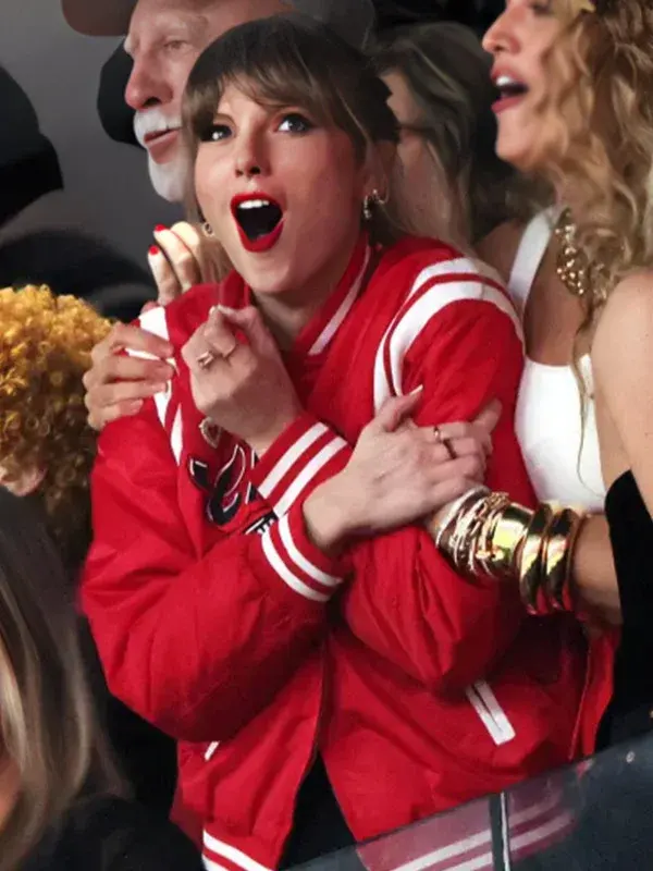 Taylor Swift Super Bowl 2024 Red Varsity Jacket
