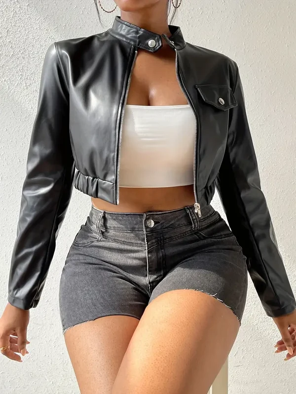 Wilda Black leather Crop jacket