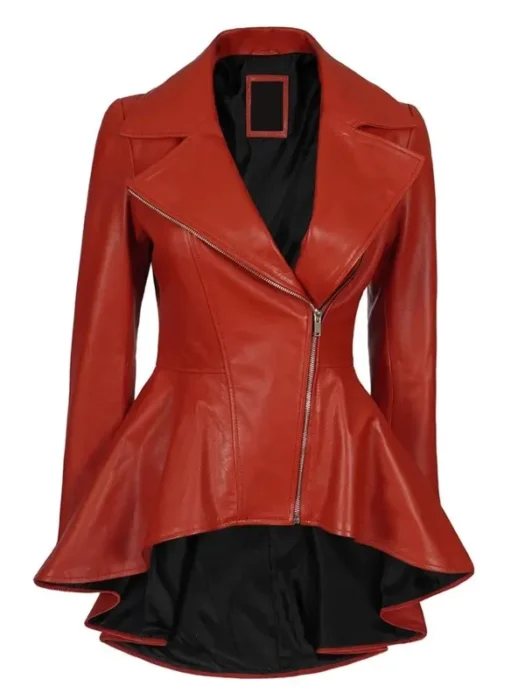Women Red Leather Peplum Jacket