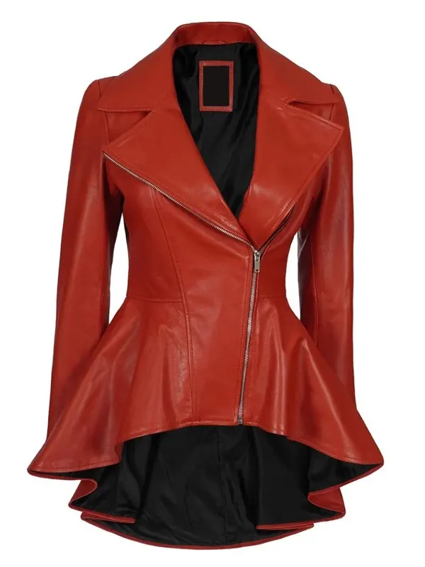 Women Red Leather Peplum Jacket