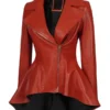 Women Red Peplum Leather Jacket