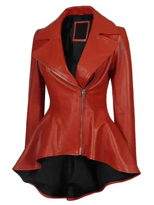 Women Red Peplum Leather Jacket