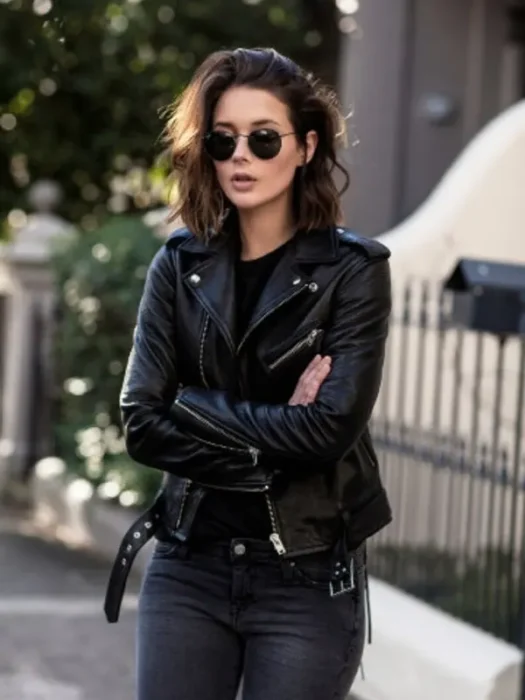 Womens Black Motor Biker Genuine Leather Jacket