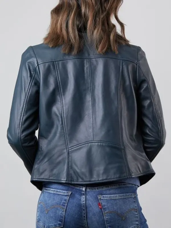 Womens Collette Biker Navy Leather Jacket