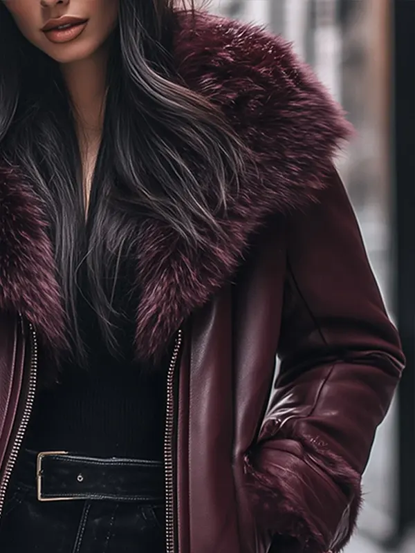 Womens Faux Fur Burgundy Jacket