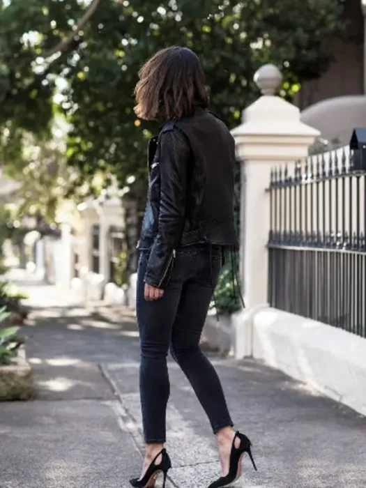 Womens Genuine Leather Motor Biker Jacket Back