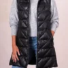 Womens Lakeside Black Hooded Leather Vest