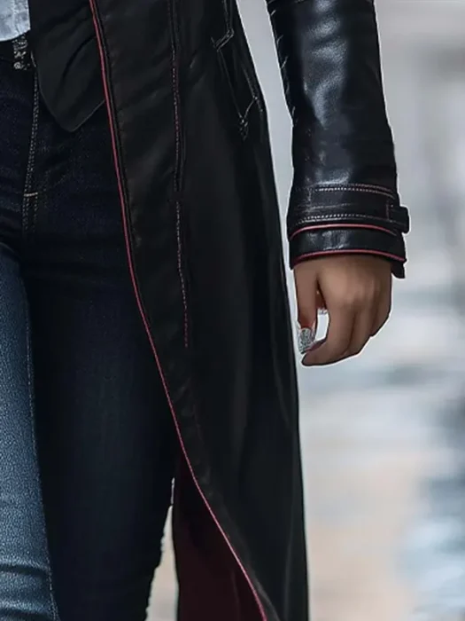 Womens Leather Black Trench Coat Sleeves