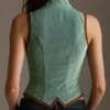 Womens Leather Trim Slim Fit Vest Back
