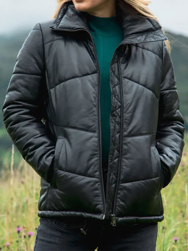 Womens Parton Black Quilted Leather Jacket