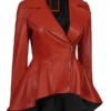Womens Red Leather Peplum Jacket