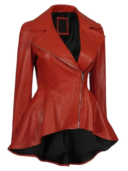 Womens Red Leather Peplum Jacket