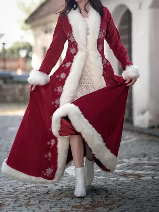 Womens Red Velvet Christmas Coat