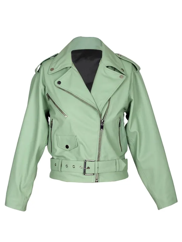 Womens Stella Belted Biker Leather Jacket