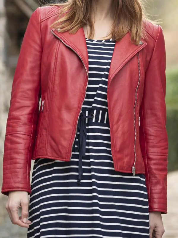 Womens Toni Slim Fit Red Leather Biker Jacket