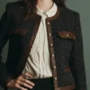 Womens Tweed Black Leather Jacket