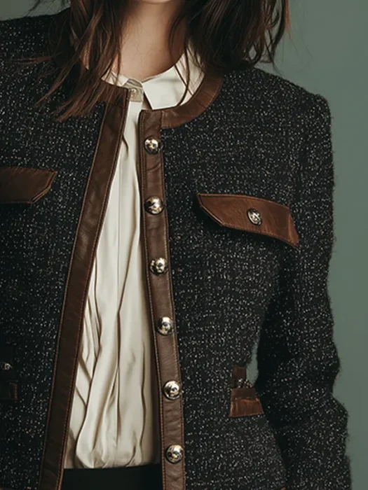 Womens Tweed Leather Jacket