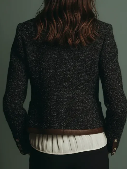 Womens Tweed Leather Jacket Back