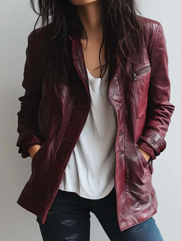 Womens Vintage Maroon Leather Jacket