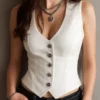 Womens White Leather Vest