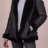 Womens black Aviator Sheepskin Jacket