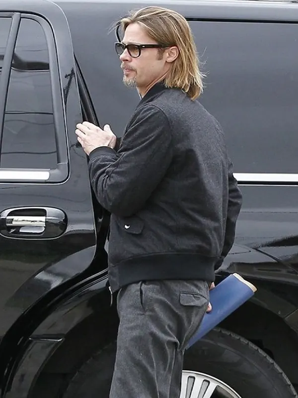actor Brad Pitt Black Bomber Jacket