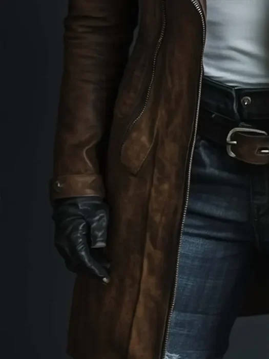 womens Vintage Fur Collar Leather Coat