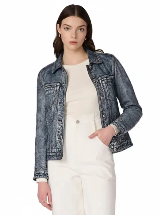 Addison Leather Blue Denim Jacket