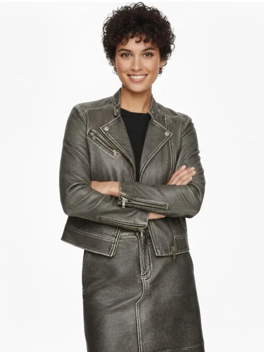 Alora Leather Combo Moto Racer Jacket