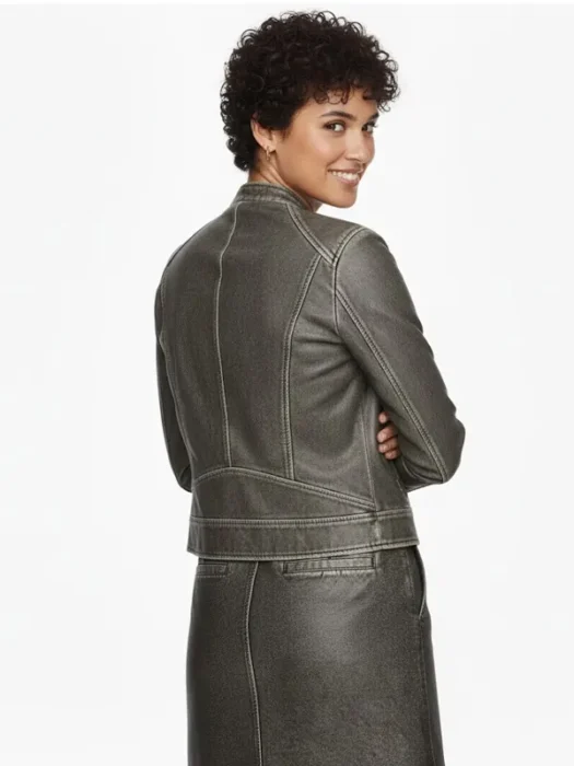 Alora Leather Combo Moto Racer Jacket Back