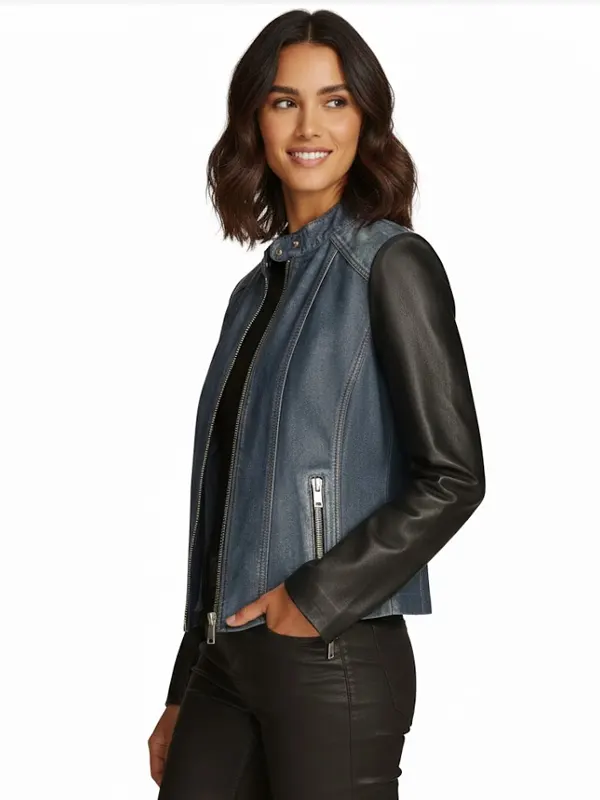 Alora Leather Combo Racer Jacket