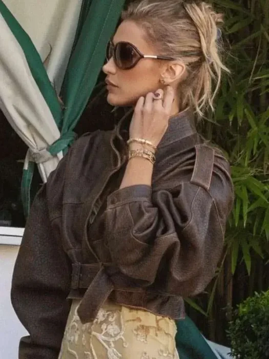 Bella Hadid LA Cropped Brown Jacket