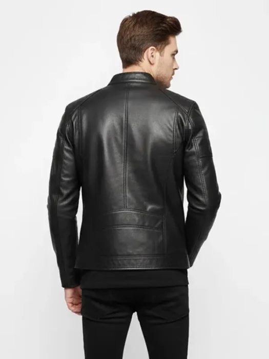 Cafe Racer Black Leather Jacket Back