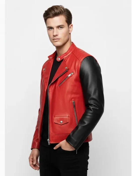 Cafe Racer Red and Black Leather Jacket
