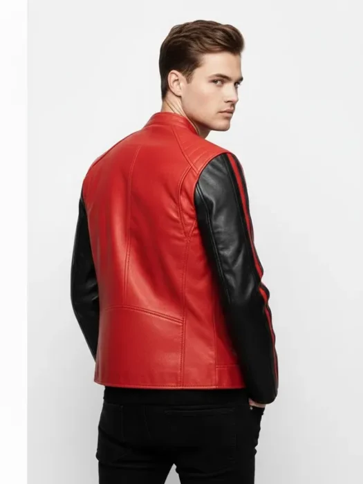 Cafe Racer Red and Black Leather Jacket Back
