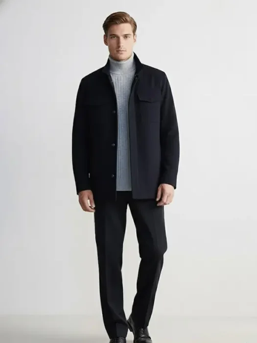 Charcoal Grey Moleskin Pocket Padded Navy Coat