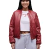 Cherry Red Oversized Faux Bomber Jacket