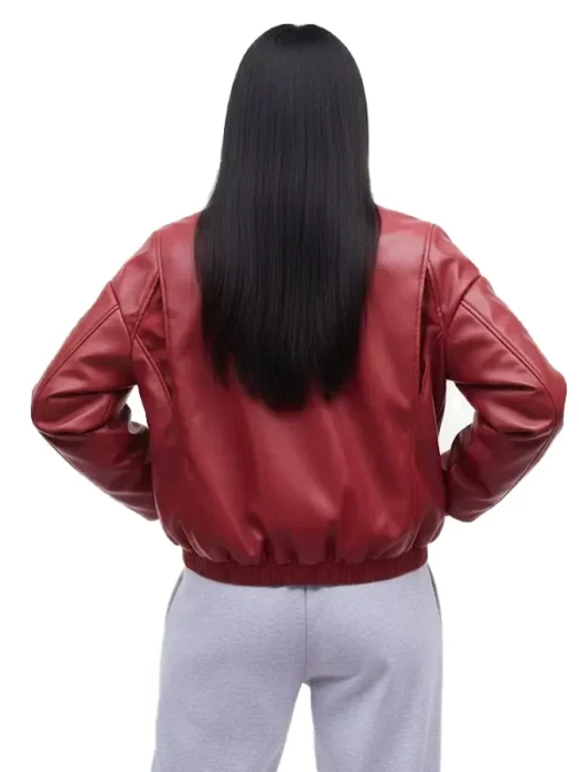 Cherry Red Oversized Faux Bomber Jacket Back