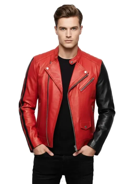 Dual Tone Red and Black Cafe Racer Jacket