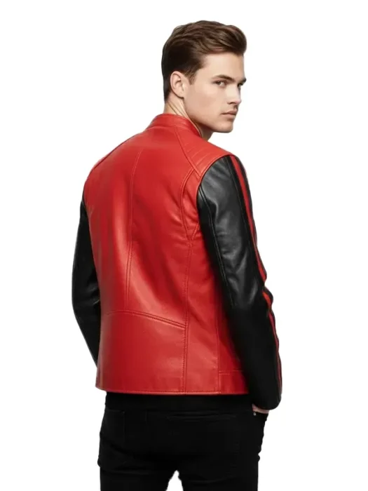 Dual Tone Red and Black Cafe Racer Jacket Back