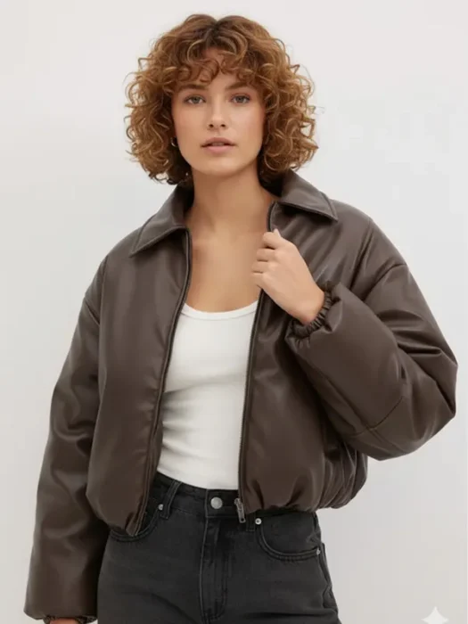 Ember Dark Brown Puffer Bomber Jacket