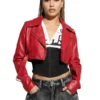 Essential Ultra-Cropped Red Leather Moto Jacket