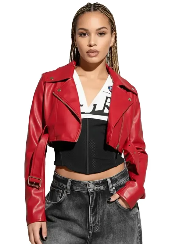Essential Ultra-Cropped Red Moto Jacket