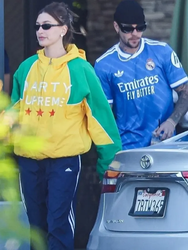 Hailey Bieber Green And Yellow Marty Supreme Hooded Jacket