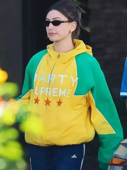 Hailey-Bieber-Marty-Supreme-Yellow-and-Green-Jacket