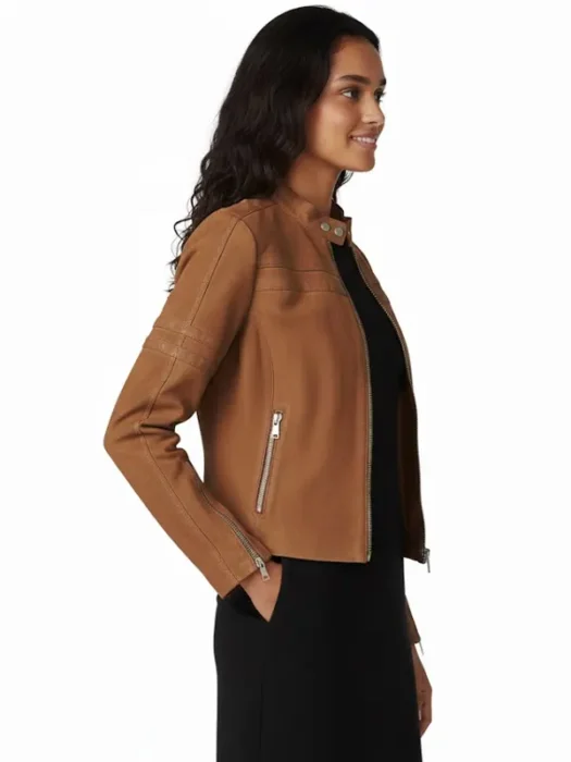 Harlow Brown Racer Leather Jacket