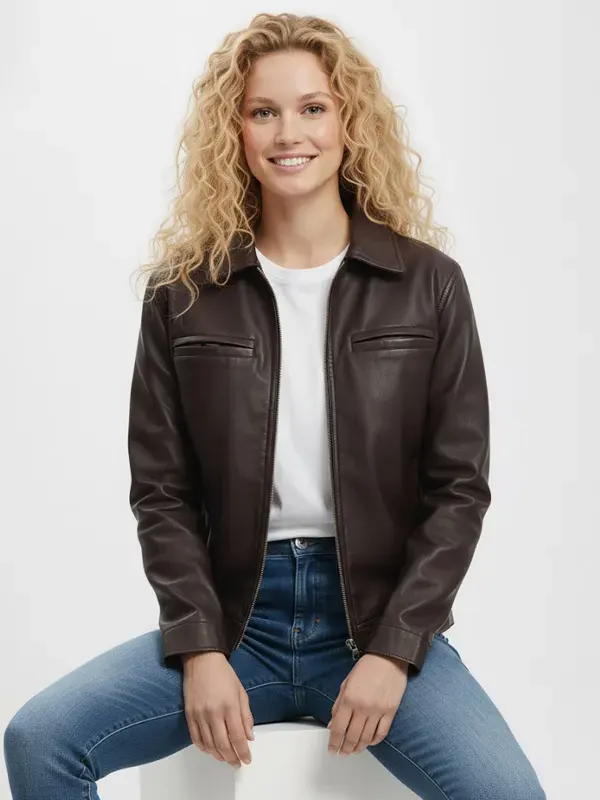Ivy Brown Faux Leather Jacket Hamilton