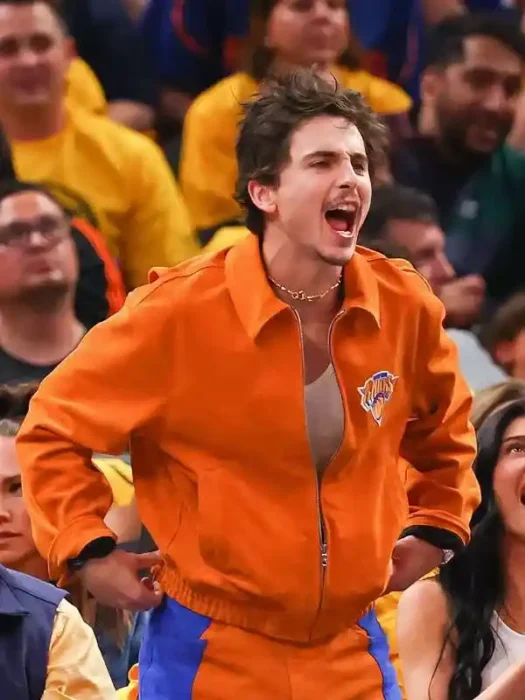 Knicks Game Timothée Chalamet Jacket Orange